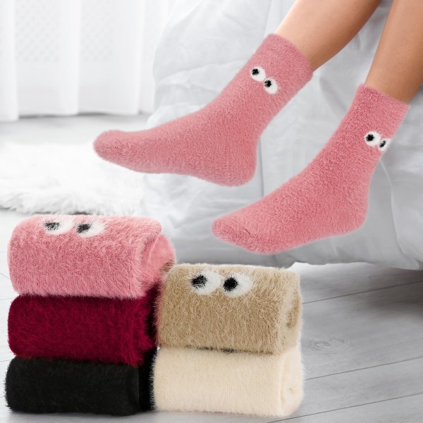 5 par plyschstrumpor för kvinnor, vintervarma fleece-tjocka strumpor, mjuka och bekväma kvinnors stickade socker