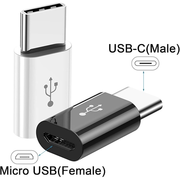 4 st USB C-adapter, USB C till Micro USB-adapter Typ C hane till Micro USB hona, Micro USB till USB Typ C-adapter, för P20/30 Andra smartph
