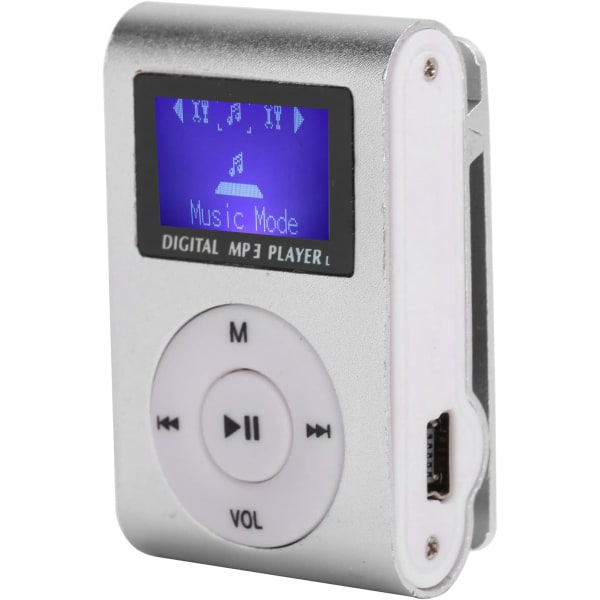 Mini MP3 Music Player,(Silver), Mini Portable Sports MP3 Player with Back Clip + LCD Display, Support Up to 32G Memory Card