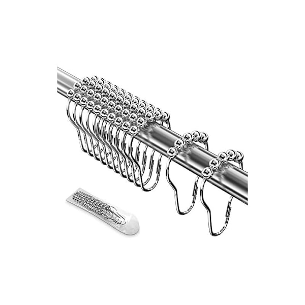 37,2x70mm 12 st rostfria duschringar duschdraperikrokar med glidsystem, metallglidkulor för duschdraperistänger, gardiner (silver)