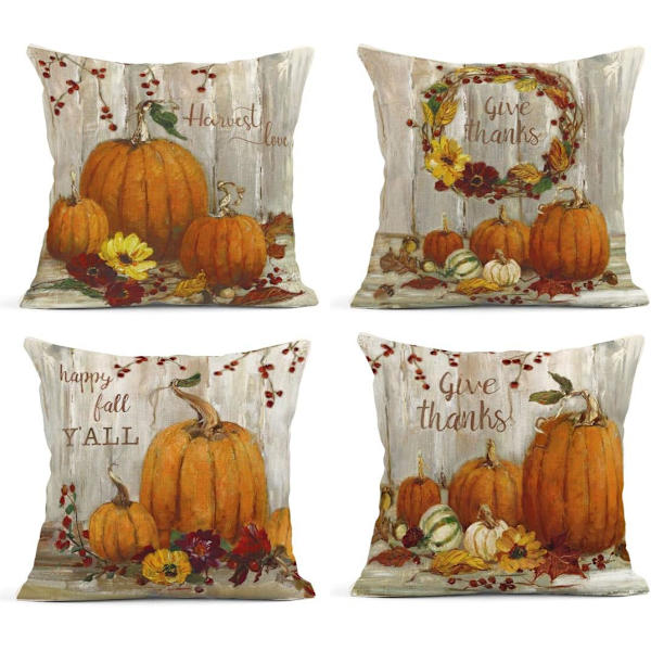 4 stk putetrekk høst hjemmedekor dekorative putetrekk for sofa pute sofa utendørs Halloween gresskar gull trekk
