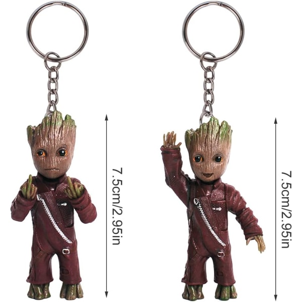 Baby Groot nøglering, 2 stk tegneserie nøglering, 3D Kid nøglering, Fig