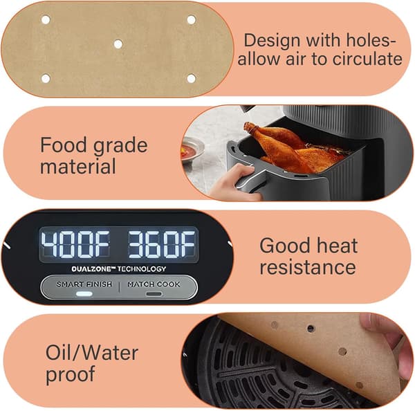 Airfryer papir liners, engangs airfryer liners dobbelt lag bakepapir, 200 stk