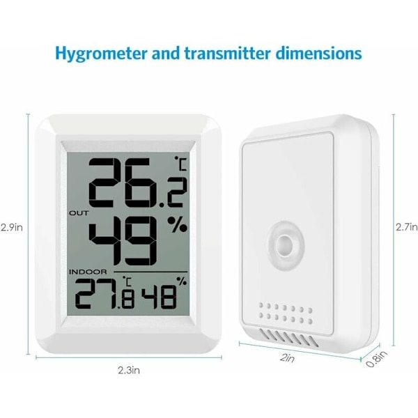 Indendørs og udendørs termometer, forbundet termometer med trådløs udendørs sensor, digitalt termometer hygrometer med stort LCD-display, ℃/℉ kontakt,