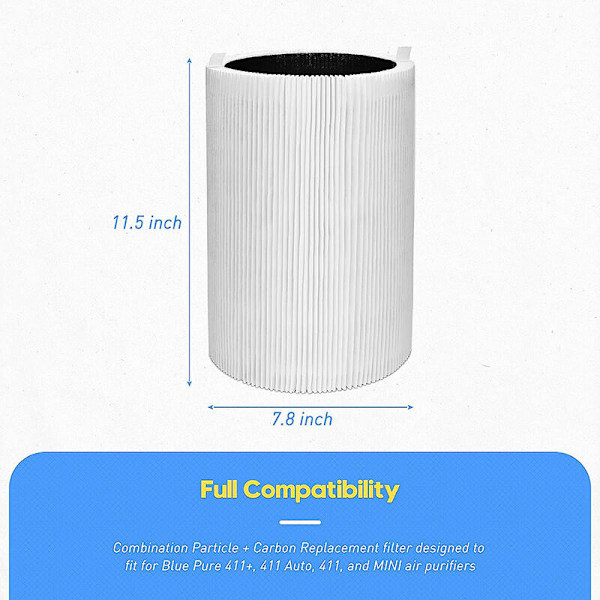 3-pack 411+ Ersättningsfilter, Vikbart True HEPA- och kolpartikelfilter Kompatibelt med Blueair Blue Pure 411 411+ 411 Auto och Min