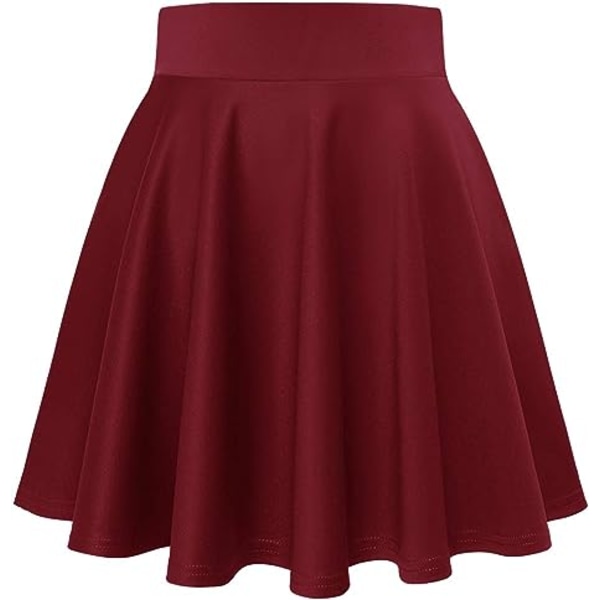 Bordeaux, Polyester Plisseret Skater L-Skirt Retro Basic Mini/Midi/Hullet Ud Skørt