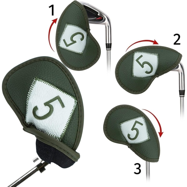 Green - Golf Club Cover Irons Headgear Protector Luxury PU Leather