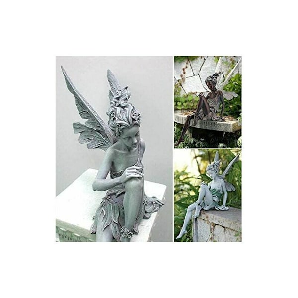 Magisk Fe Hage Ornament Sete, Tudor og Turek Sittende i Resin Hagedekorasjon 22 cm