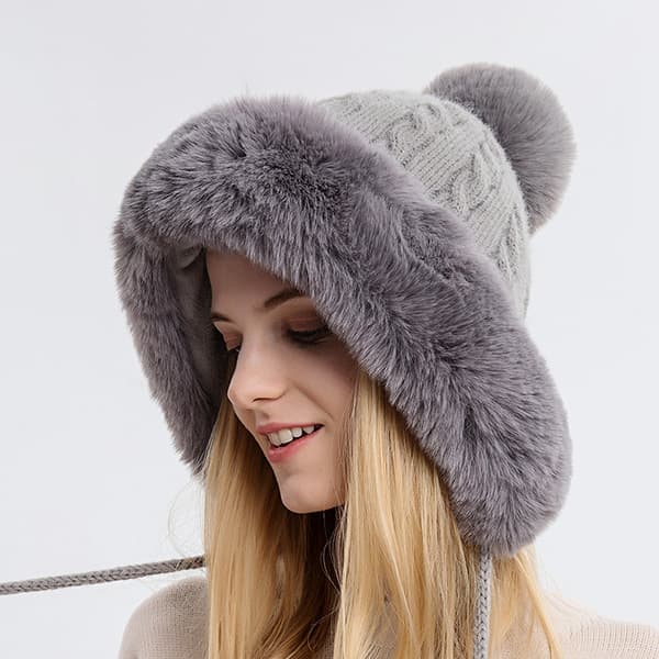 Dame Vinterhatte Varm Hætte Vinter Balaclava Pullover Strikket Hat Vinter Balaclava Pullover Strikket Hat(grå)