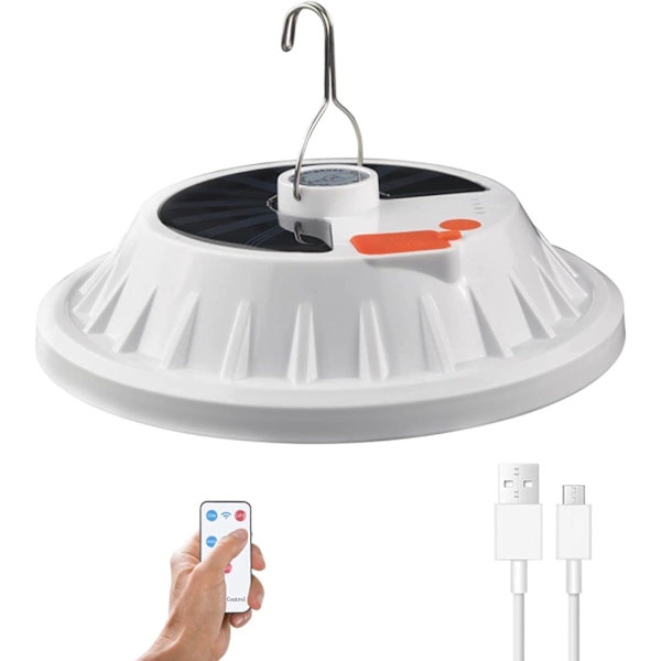 120 LED solcelledrevet campinglampe med fjernbetjening, USB-genopladelig lanterne til strømsvigt 5 tilstande IPX7 vandtæt teltpendellampe