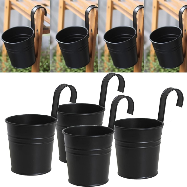 4 pakke sorte jern hængende pottepotter med aftagelig krog til O