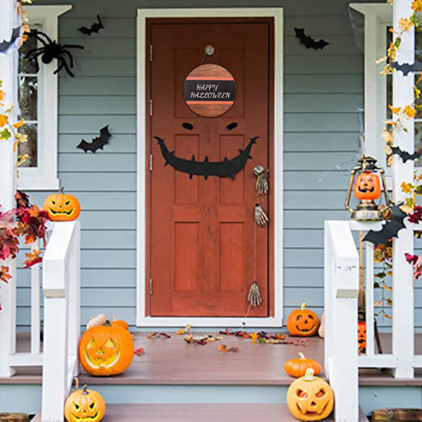 Halloween-tervetuliaiskyltti etuoven koristeluun, puinen pyöreä seinäkruunu juhlapyhiin