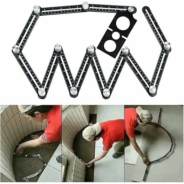 Verktygsmall, vinkelstorlek triumf, multi-vinkelmätningsregel, 12 sidor i aluminiumlegering, multi-vinkelregel, med lutande positioneringsregel, svart