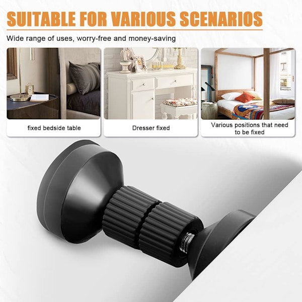 4 stk. (sort) Anti-Shake Justerbar Gevind Senge Rammer, 42mm-110mm, Justerbar Hovedgærde Tårn til Seng, Garderobe, Sofa, Hovedgærde
