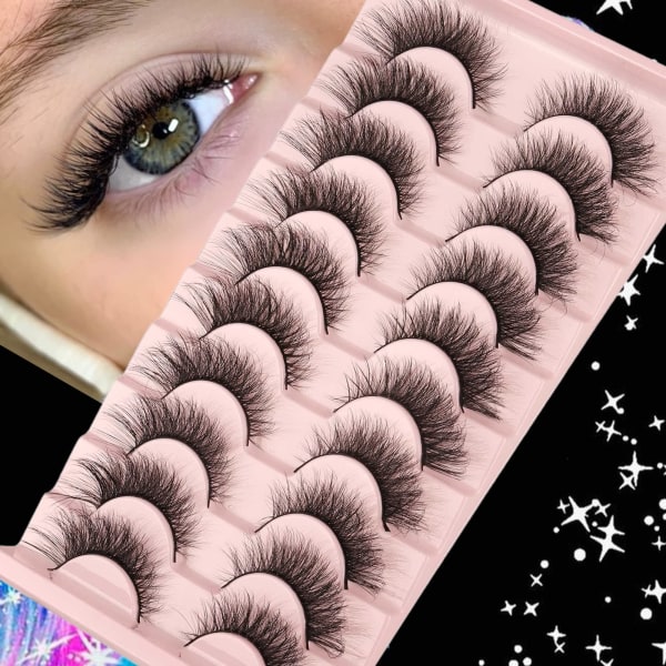 Falske øyevipper Mink Lashes Naturlige Wispy Cat Eye Lashes Fluffy Pack 3D Strip Korte Volum Falske Øyevipper 10 Par Fox Eye Bulk