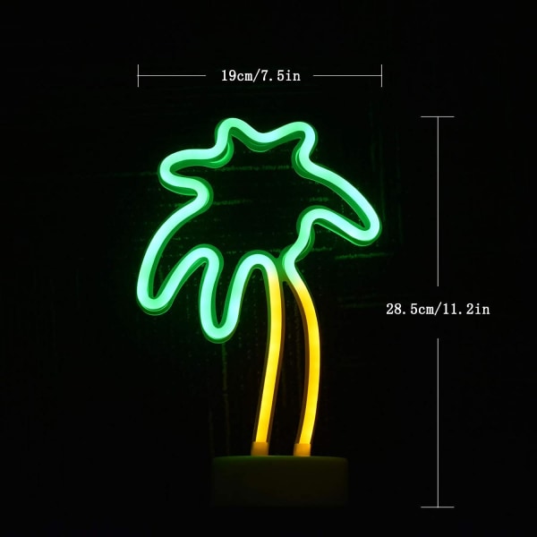 Neonlysskilt, LED Coconut Tree Night Light Skilte, Neon USB/bat
