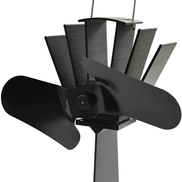 Varme Drevet Brændeovnsventilator 2 Blade Træovnsventilator med Flammehæmmende Ledninger Økonomisk Pejs Hjem Sort