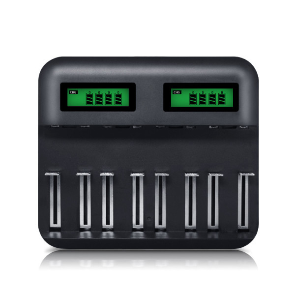 Lcd Universal Batterioplader - 8 Bay Aa /aaa /c /d Batterioplader til genopladelige batterier med 2a USB-port, Type C-indgang