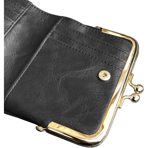 Damplånbok Liten RFID för kvinnor Kompakt dubbelvikt läder vintage myntväska med dragkedja och kysslås (grå)