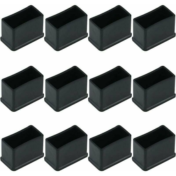 Förpackning med 12 rektangulära gummifilt skyddskåpor för bords- eller stolsben - Svart, 15 x 30 mm