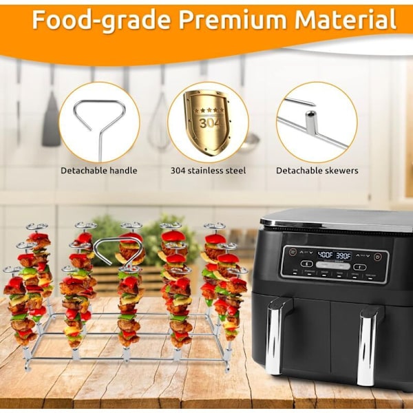 Dubbel Air Fryer Grillspettställ, Kompatibelt med Ninja Foodi AF300UK/AF400UK /Tower/Salter/Instant Vortex/EMtronics Dubbel Låda Air Fryer, 7.6-9.5L