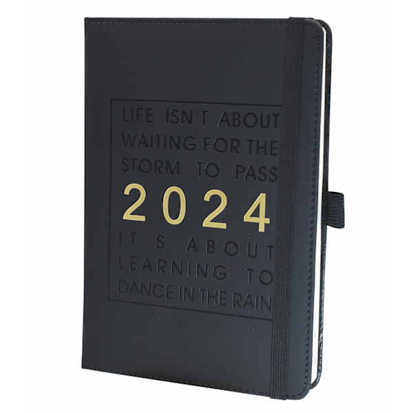 2024 A5 Dagbogsplanlægger, 2024 dagbog dag en side, Ugentlig månedlig planlægger med månedlig fane, Jan-Dec 2023 med penneholder, 320 sider (SORT 2024)