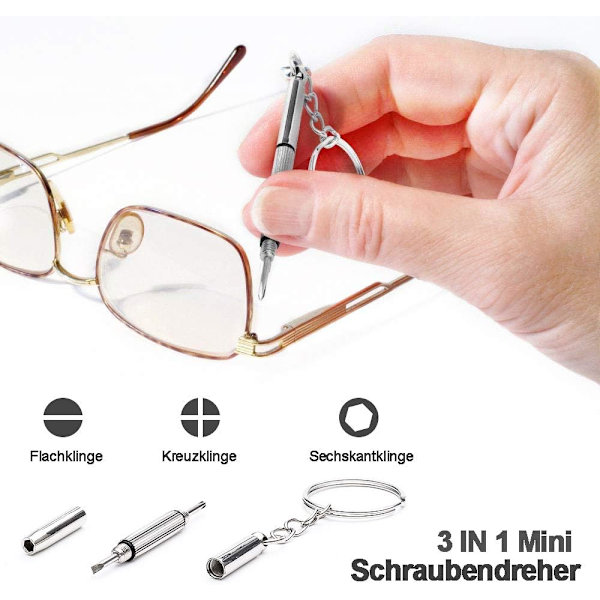Glasögon skruvmejsel, 3 i 1 Mini skruvmejsel nyckelring, för glasögon, solglasögon, klockor, 5 stycken
