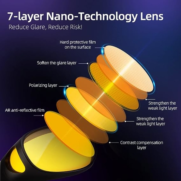 Polariserade nattglasögon (svart ram med gula linser), bländskydd UV400-skydd, lämpliga för män och kvinnor - Polariserade wraparound-glasögon