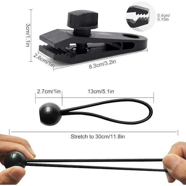 10 set Tarp Clip tält Tarp Clips Låsgrepp solskyddsklämmor, tältklämma tillbehör, boll bungee-snören, för tält, överdrag, solskydd, banderoller, boa