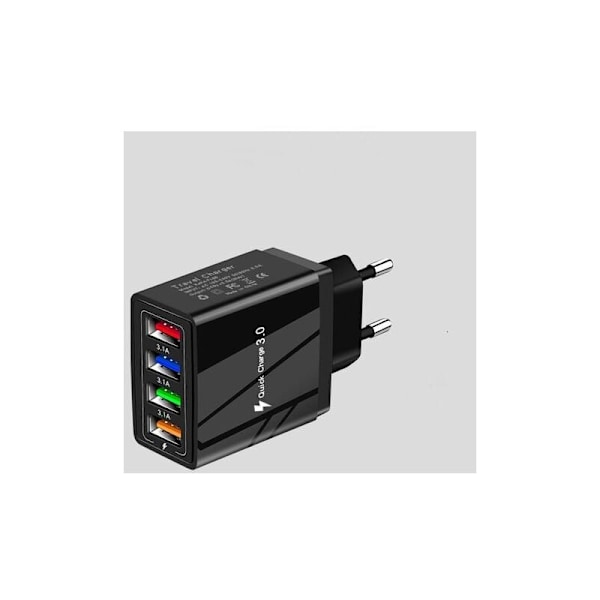 15W USB Strømskinne Oplader 4 USB Porte Væglader Strømadapter USB Opladningsstik Adapter Rejse Opladningshoved Induktionsoplader - Fuld Sort