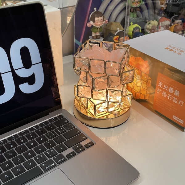 Rubiks kube fire lag naturlig krystallsalt stein nattlampe