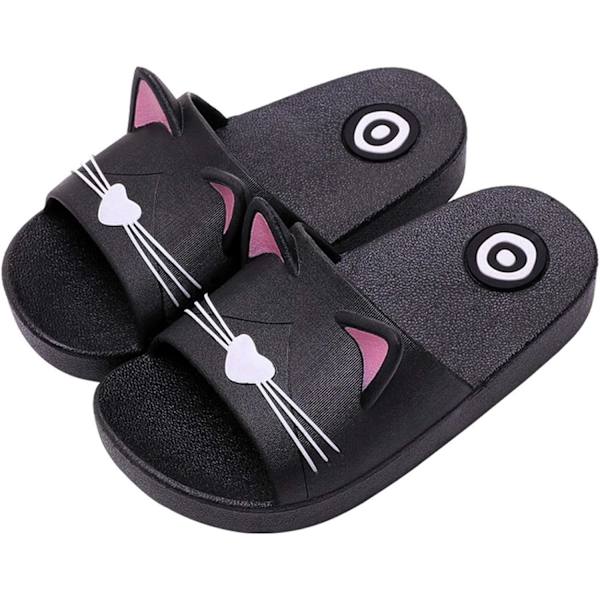 Barn Tofflor Duschtofflor Flicka Pojke Sommar Halkfria Platta Flip Flops Hussandaler Kvinnor Män Sandaler Pool och Strand Barn Skor svart 25-26