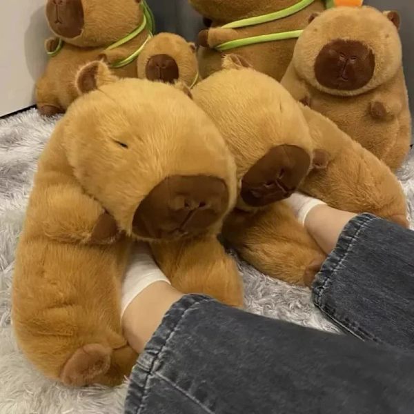 Sødt tegneserie Capybara bomuldsslippers husholdningstaske hæl ikke-ældre varm åndbar indendørs plys sko par bløde hjemmesko En størrelse passer til alle