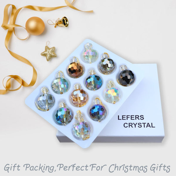 12-pakning krystallglass julekule ornamenter, 0,87 tommer mini AB fargerike prismatiske ball julepynt til julefest hjemmeinnredning