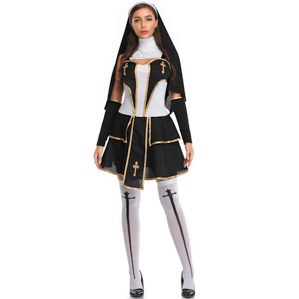 1 set av vampyr zombie blodfläckad nunna kostym Halloween kostym cos suit för att spela rollen som en blodig zombie nunna kostym