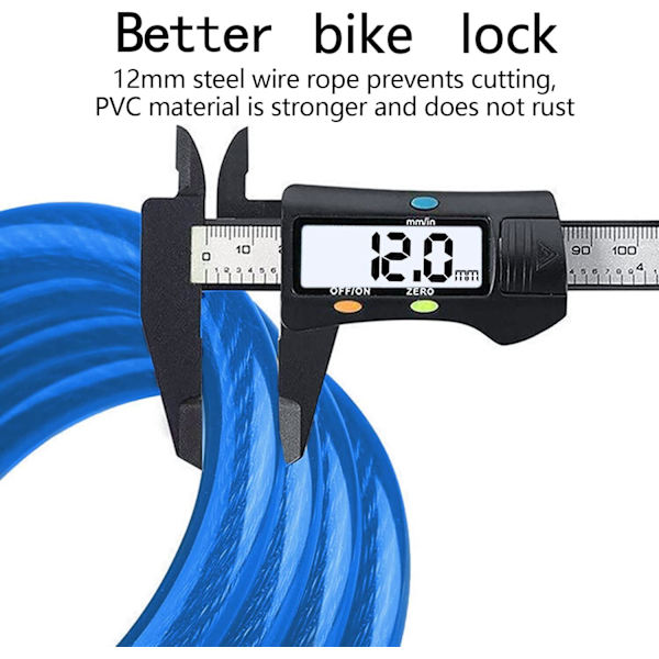 Cykellås, Cykellås Lang 120cm x 12mm, Kabellås til Cykel Scooter Motorcykler Cykelport med 5-cifret Smart Kode og Barnevogn Cykel, Cykellås Anti-