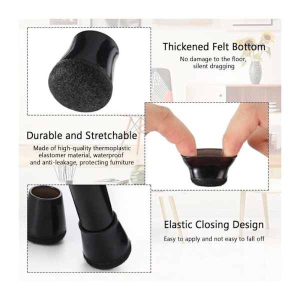20 stk. stolefod, elastisk stolebeskyttelse i filt, 14-20 mm stolestempel til beskyttelse af bordbenene og undgå striber på gulvet (bla