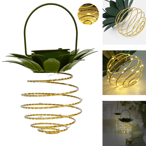 Set med 2 ananas solcellslampor utomhus, vattentäta hängande solcellslampor（24 LED)