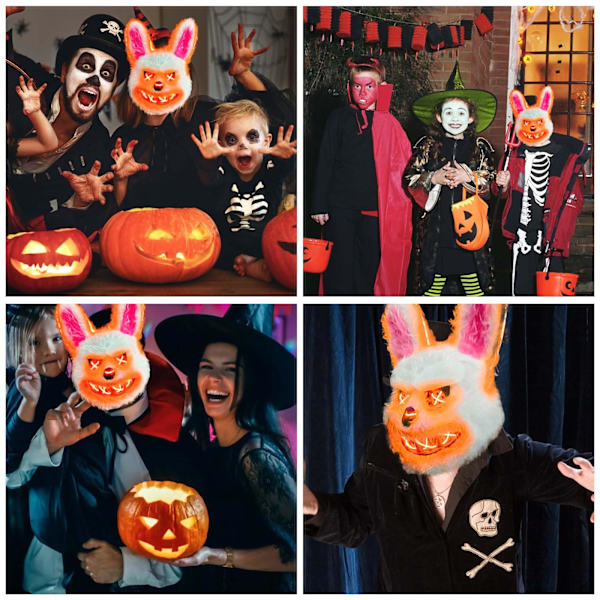 Kauhu Halloween-naamio Verinen kani naamio - Hullu kani Halloween LED-naamio aikuisille lapsille Lomajuhlat Karnevaalit