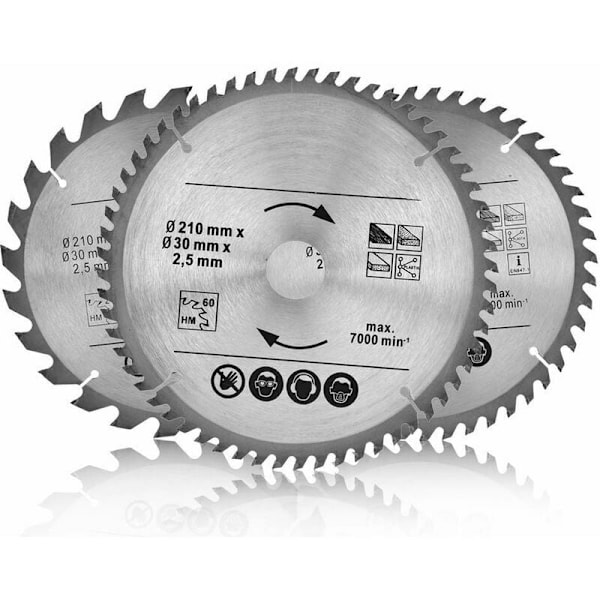 Partikkelpaneler - sirkelsagblad - 210 mm x 30 mm - 24/48/60 tenner - for tre, laminat, MDF, aluminium, plast, parkett, sokler og kobber - for