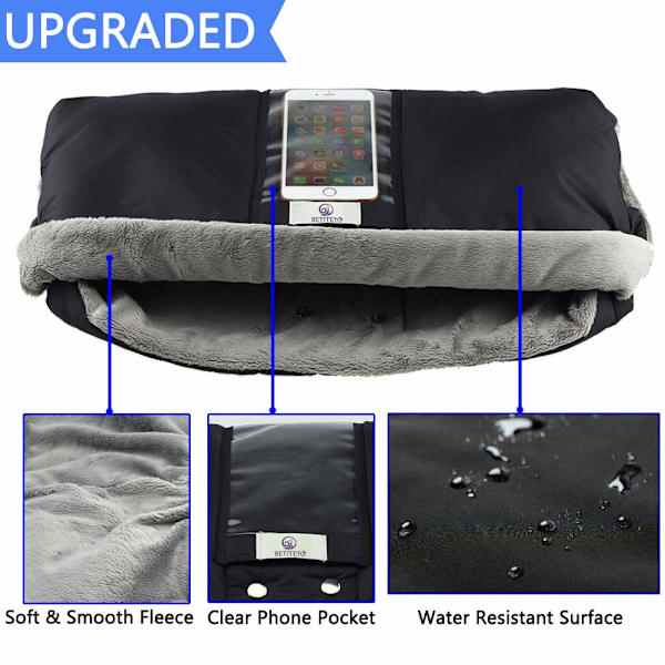 Fleece barnevognhansker, vinter frostsikre hansker for barnevogner, joggevogner, vanntette og varme gaver til foreldre og omsorgspersoner (svart)