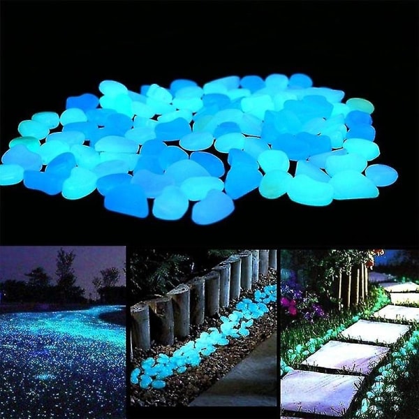 100 stycken ljusa stenar för utomhusgångvägar Hemma trädgård Trädgårdsdekor akvarium småstenar lysande stenar lyser (mörkblå)
