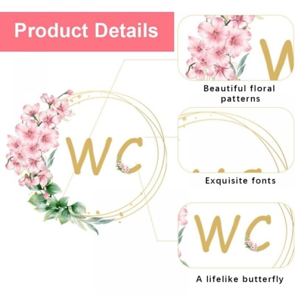 Dörrdekal Badrum Toalett Badrum Blommor WC WC-dekaler Badrum Väggdekoration Självhäftande Väggdekaler