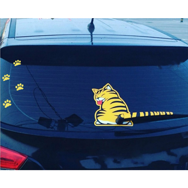 Tegneserie Morsom Katt Bevegelig Hale Klistremerke (Gul Katt), Bil Bakre Glass Reflekterende Vindusvisker Klistremerke, Reflekterende Vindusvisker Klistremerke, Bilform, Hale Viftende