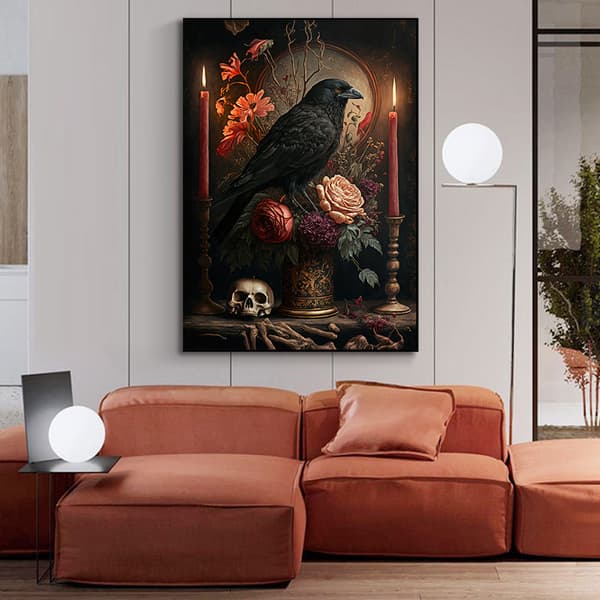 Kråka ljus duk målning vägg vardagsrum sovrum dekoration målning ramfri målning kärna