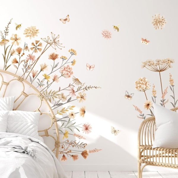 Vægstickers Boho Blomster Sticker Væg Blomst Blomst Pandelol Papillon Vægdekoration Soveværelse Kontor