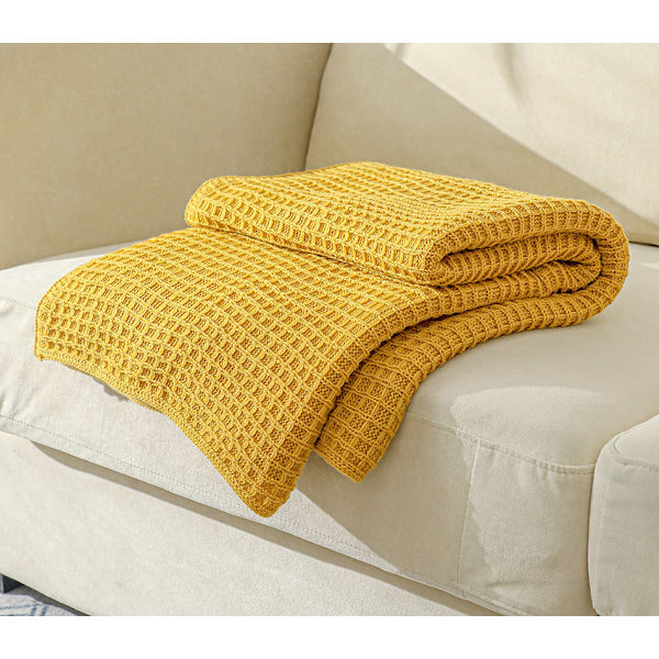 Sengespred (130x150cm) - Letvægts sommer vaffel sengetæppe - Alsidigt ventileret sofa sengetæppe - Bomulds plaid (Gul)