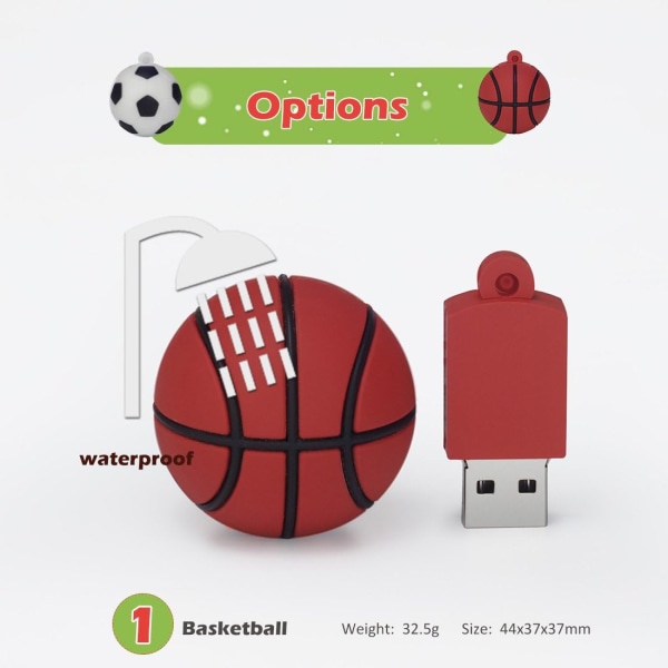 USB-minnepinne Fotball Basketball Rugby, USB-minnepinne 2.0 Silikon Pendrive-8GB