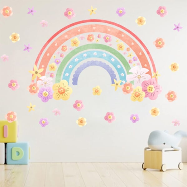 Regnbåge Väggdekaler Färgglada Regnbågsblommor Väggdekaler för Flickor Barnrum Babyrum