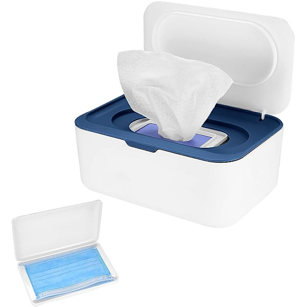 (blå og hvid) tissue box med låg, støvtæt tissue box, tissue holder, toiletpapir box, serviet box